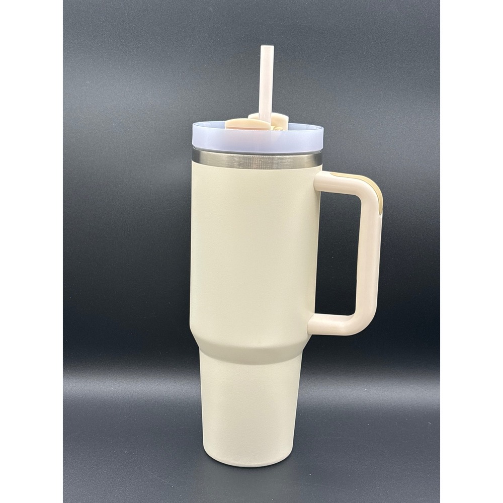 Insulated‎ Stainless Steel 40oz Tumbler with Handle and Straw Cream Off-White
